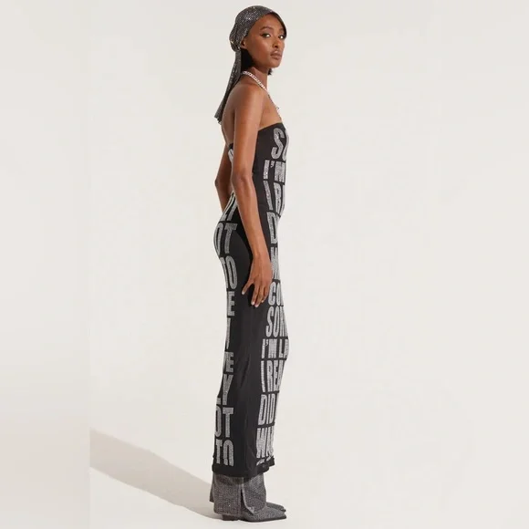 NWT.  AKIRA I'm Late Rhinestone Graphic Midi Dress. - Picture 7 of 9